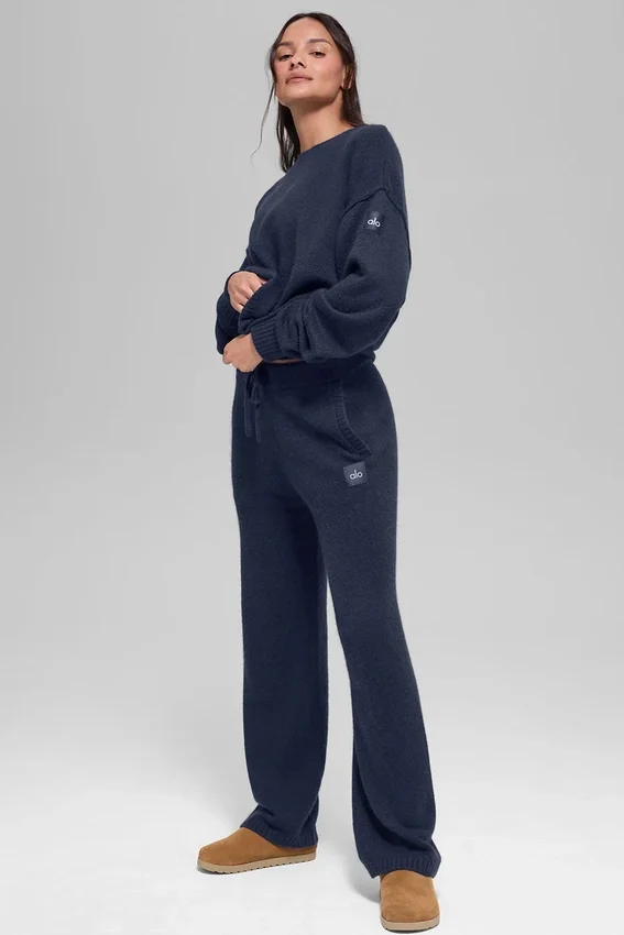 Unisex Yün Kaşmir New Class Bisiklet Yaka Kazak - Lacivert