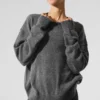 Unisex Yün Kaşmir New Class Bisiklet Yaka Kazak - Platin Gri