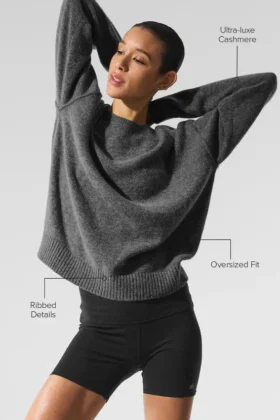 Unisex Yün Kaşmir New Class Bisiklet Yaka Kazak – Platin Gri