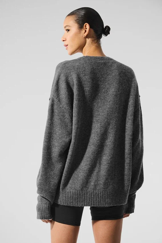 Unisex Yün Kaşmir New Class Bisiklet Yaka Kazak - Platin Gri