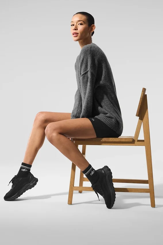 Unisex Yün Kaşmir New Class Bisiklet Yaka Kazak - Platin Gri