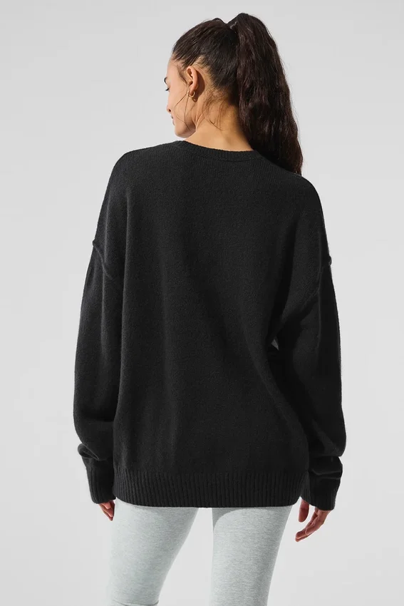 Unisex Yün Kaşmir New Class Bisiklet Yaka Kazak - Siyah