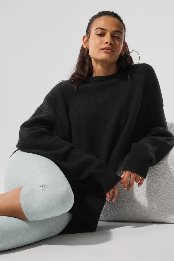Unisex Yün Kaşmir New Class Bisiklet Yaka Kazak - Siyah