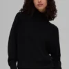 Waffle Weekend Escape Mock Neck Uzun Kollu - Siyah