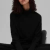 Waffle Weekend Escape Mock Neck Uzun Kollu - Siyah