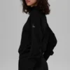Waffle Weekend Escape Mock Neck Uzun Kollu - Siyah