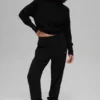 Waffle Weekend Escape Mock Neck Uzun Kollu - Siyah