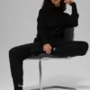 Waffle Weekend Escape Mock Neck Uzun Kollu - Siyah