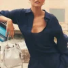 Yarı Şeffaf Golden Hour Düğmeli Uzun Kollu Gömlek - Lacivert