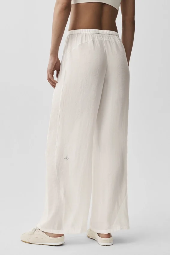 Yarı Şeffaf Golden Hour High-Waist Düz Paça Pantolon - Fildişi