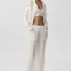 Yarı Şeffaf Golden Hour High-Waist Düz Paça Pantolon - Fildişi