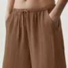 Yarı Şeffaf Golden Hour High-Waist Düz Paça Pantolon - Güneşten Öpülmüş Kahverengi