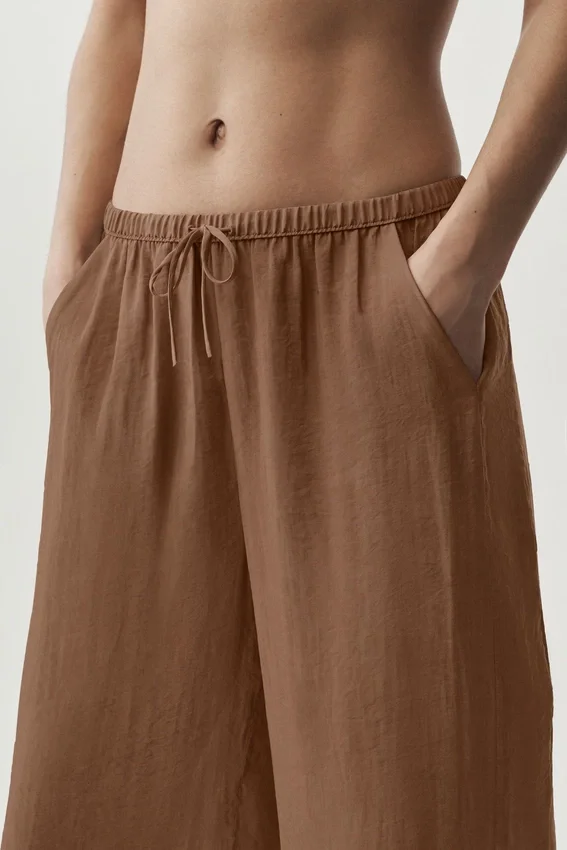 Yarı Şeffaf Golden Hour High-Waist Düz Paça Pantolon - Güneşten Öpülmüş Kahverengi