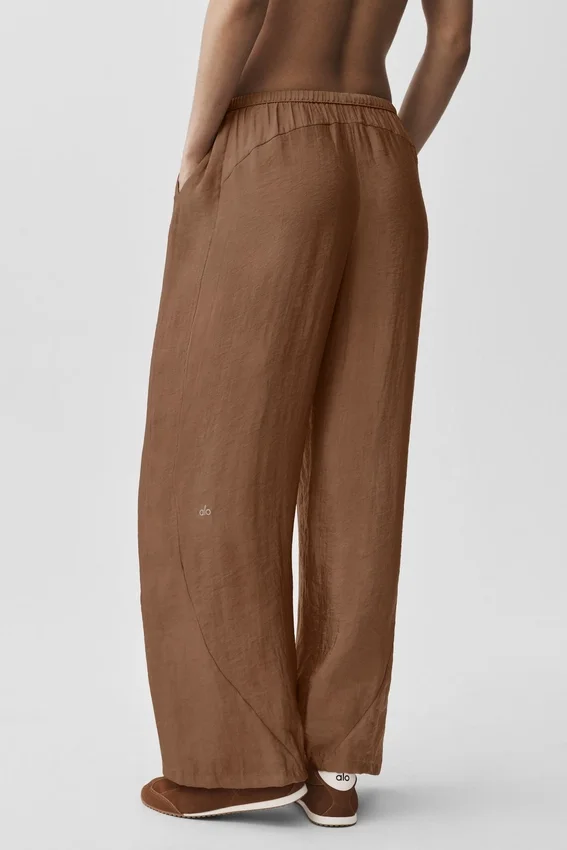 Yarı Şeffaf Golden Hour High-Waist Düz Paça Pantolon - Güneşten Öpülmüş Kahverengi