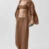 Yarı Şeffaf Golden Hour High-Waist Düz Paça Pantolon - Güneşten Öpülmüş Kahverengi