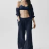 Yarı Şeffaf Golden Hour High-Waist Düz Paça Pantolon - Lacivert