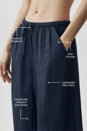 Yarı Şeffaf Golden Hour High-Waist Düz Paça Pantolon – Lacivert