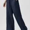Yarı Şeffaf Golden Hour High-Waist Düz Paça Pantolon - Lacivert