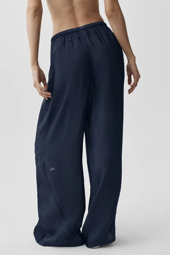 Yarı Şeffaf Golden Hour High-Waist Düz Paça Pantolon - Lacivert