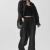 Yarı Şeffaf Golden Hour High-Waist Düz Paça Pantolon - Siyah