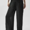 Yarı Şeffaf Golden Hour High-Waist Düz Paça Pantolon - Siyah