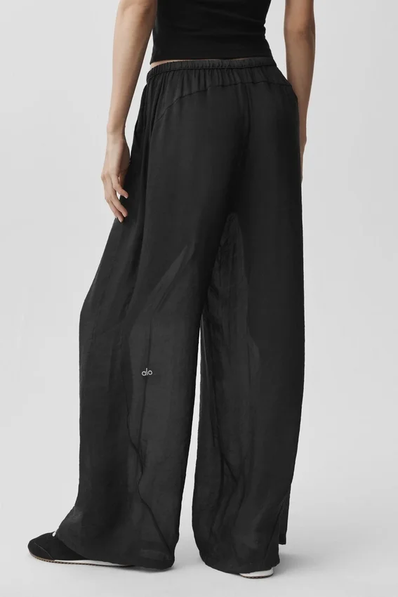 Yarı Şeffaf Golden Hour High-Waist Düz Paça Pantolon - Siyah