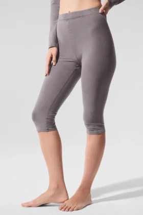 Yıkanmış High-Waist Alosoft İkonik 90'lar Capri - Soğuk Gri Yıkama