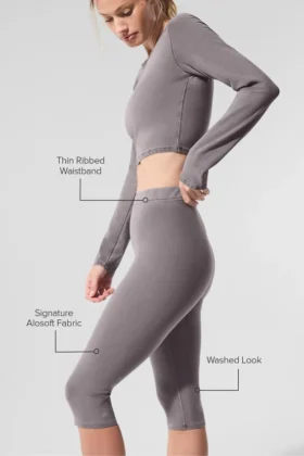 Yıkanmış High-Waist Alosoft İkonik 90’lar Capri – Soğuk Gri Yıkama