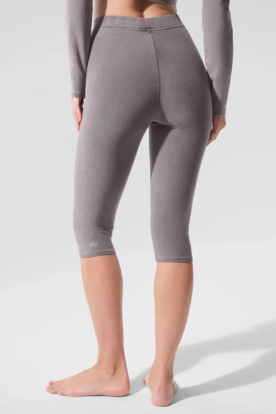 Yıkanmış High-Waist Alosoft İkonik 90'lar Capri - Soğuk Gri Yıkama