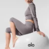 Yıkanmış High-Waist Alosoft İkonik 90'lar Capri - Soğuk Gri Yıkama