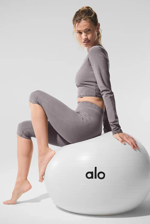 Yıkanmış High-Waist Alosoft İkonik 90'lar Capri - Soğuk Gri Yıkama