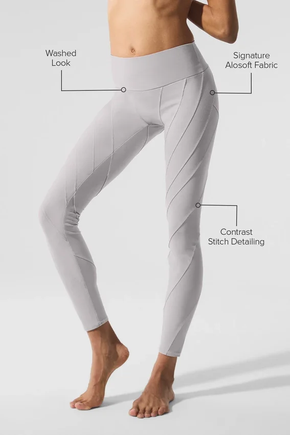 Yıkanmış High-Waist Alosoft Sunray Tayt - Gri Gökyüzü Yıkama