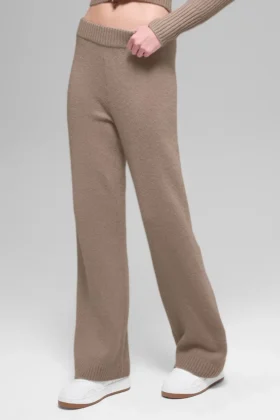 Yün Kaşmir High-Waist New Class Geniş Paça Pantolon - Chai Latte