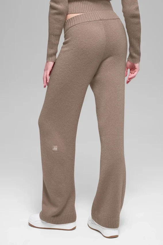 Yün Kaşmir High-Waist New Class Geniş Paça Pantolon - Chai Latte