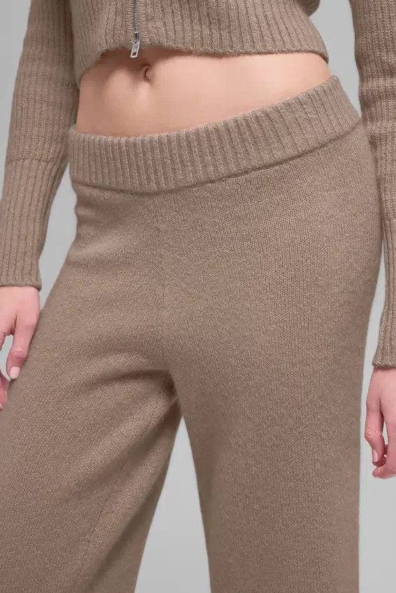 Yün Kaşmir High-Waist New Class Geniş Paça Pantolon - Chai Latte