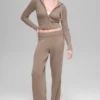 Yün Kaşmir High-Waist New Class Geniş Paça Pantolon - Chai Latte