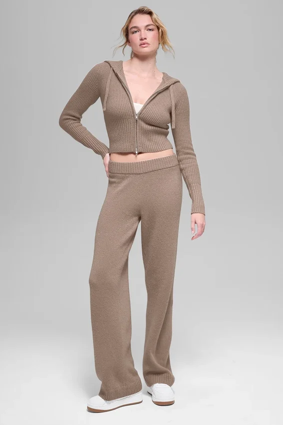 Yün Kaşmir High-Waist New Class Geniş Paça Pantolon - Chai Latte
