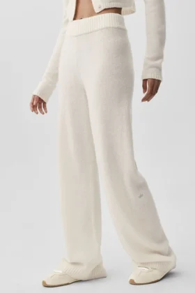 Yün Kaşmir High-Waist New Class Geniş Paça Pantolon - Fildişi
