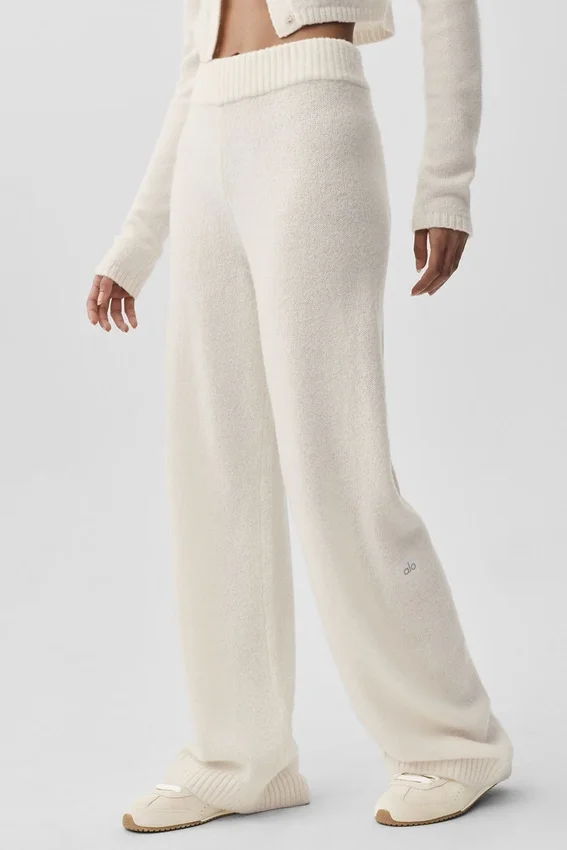 Yün Kaşmir High-Waist New Class Geniş Paça Pantolon - Fildişi