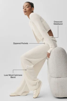 Yün Kaşmir High-Waist New Class Geniş Paça Pantolon – Fildişi
