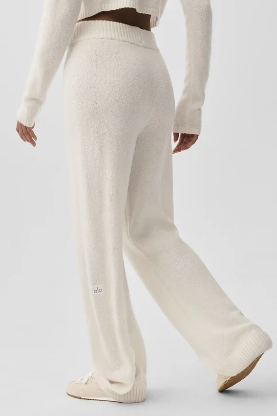 Yün Kaşmir High-Waist New Class Geniş Paça Pantolon - Fildişi