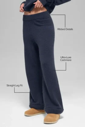 Yün Kaşmir High-Waist New Class Geniş Paça Pantolon – Lacivert