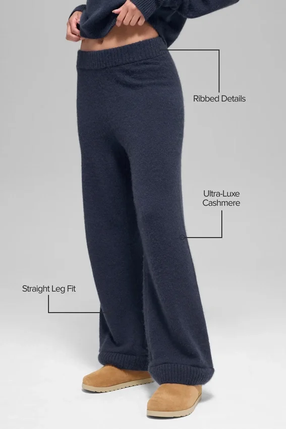 Yün Kaşmir High-Waist New Class Geniş Paça Pantolon - Lacivert