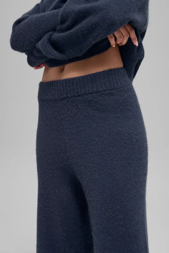 Yün Kaşmir High-Waist New Class Geniş Paça Pantolon - Lacivert