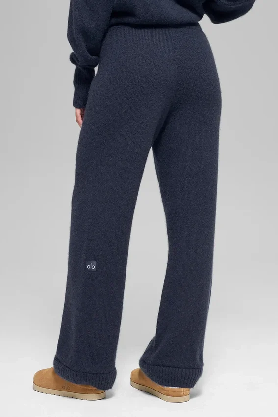 Yün Kaşmir High-Waist New Class Geniş Paça Pantolon - Lacivert