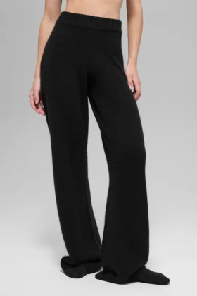 Yün Kaşmir High-Waist New Class Geniş Paça Pantolon - Siyah