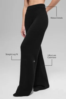 Yün Kaşmir High-Waist New Class Geniş Paça Pantolon – Siyah