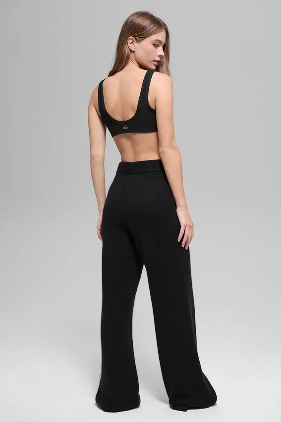 Yün Kaşmir High-Waist New Class Geniş Paça Pantolon - Siyah