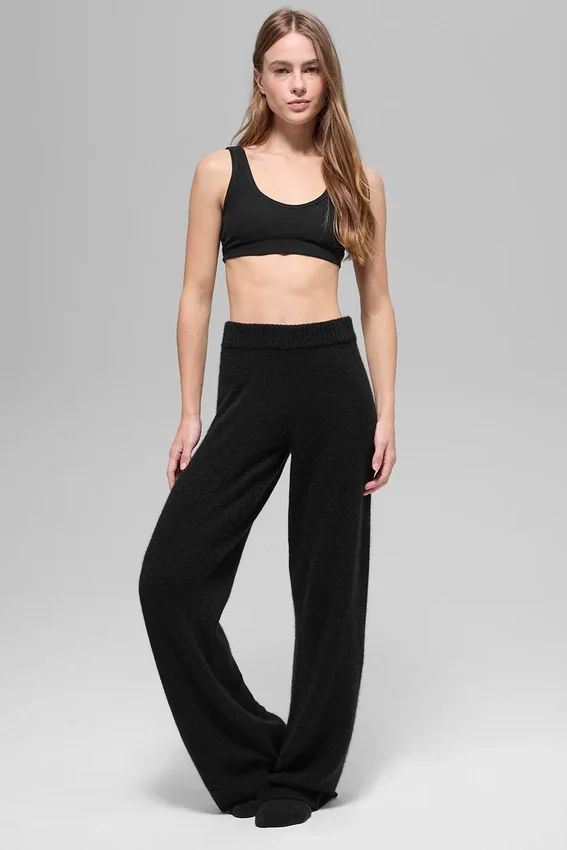 Yün Kaşmir High-Waist New Class Geniş Paça Pantolon - Siyah