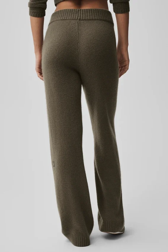 Yün Kaşmir High-Waist New Class Geniş Paça Pantolon - Zeytin Ağacı